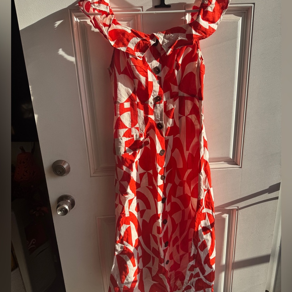 Anthropologie Red and White Patterned Dress